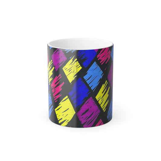 Colour block mug color morphing mug, 11oz multi colour changing mug African art mug - Glo Cre8s