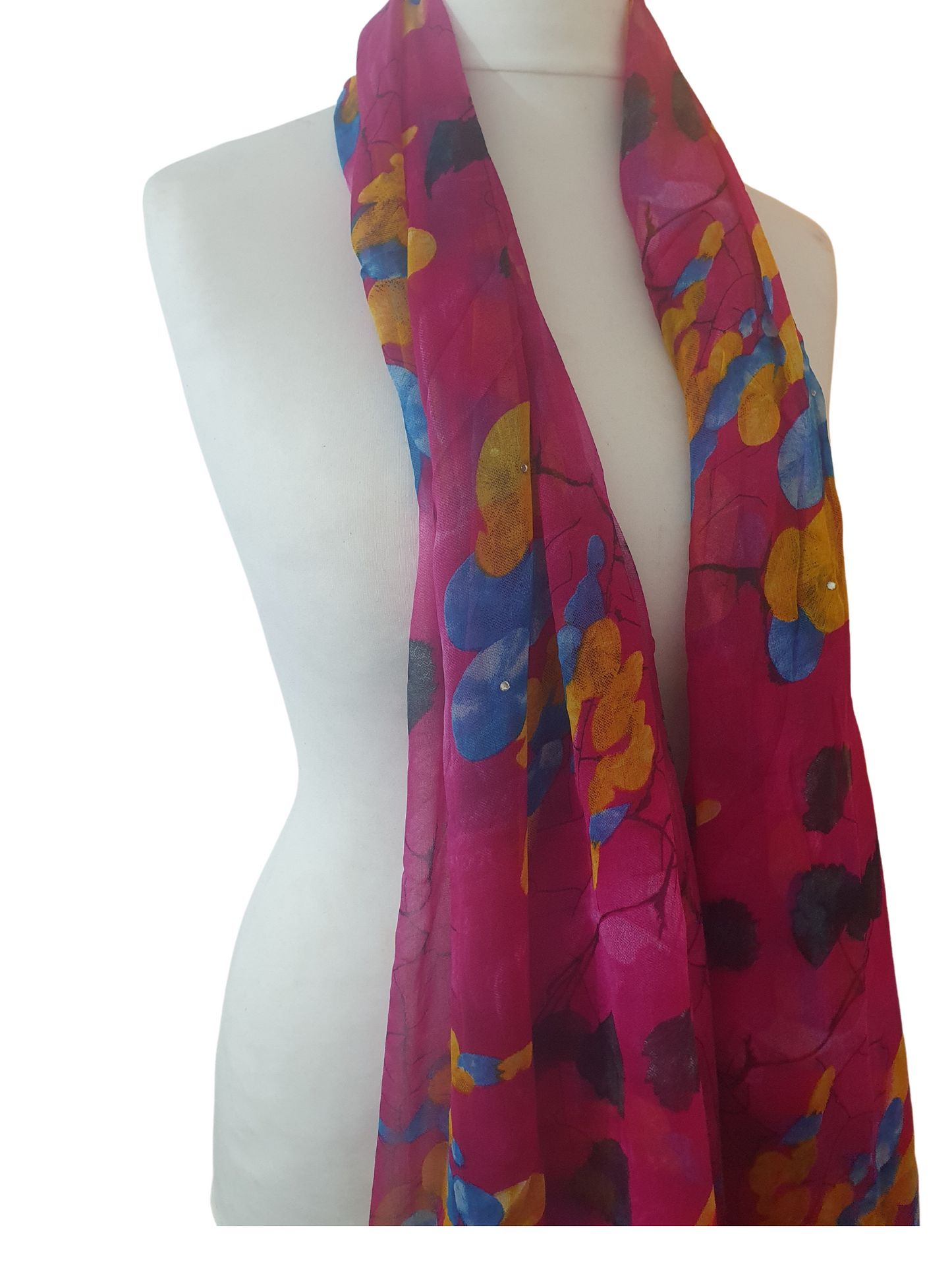 Floral Chiffon Scarf | Pink Scarf with Stones HW-16 - Glo Cre8s