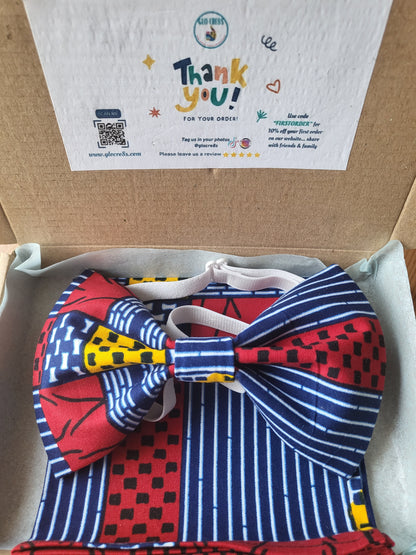 Yellow Blue Red Bow Tie and Pocket Square with Card Wallet - Glo Cre8s