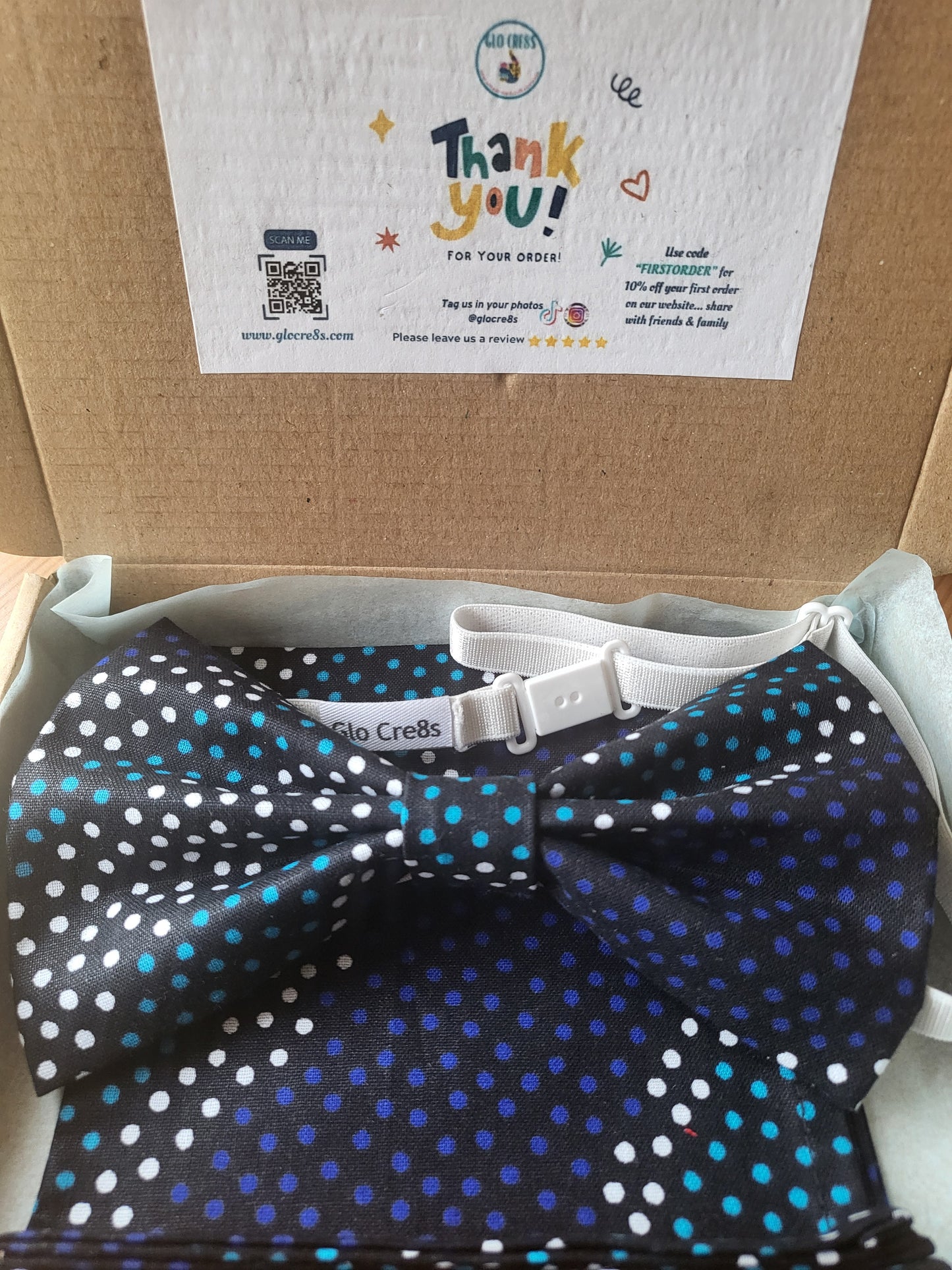 Blue Bow Tie and Pocket Square with Card Wallet - Glo Cre8s