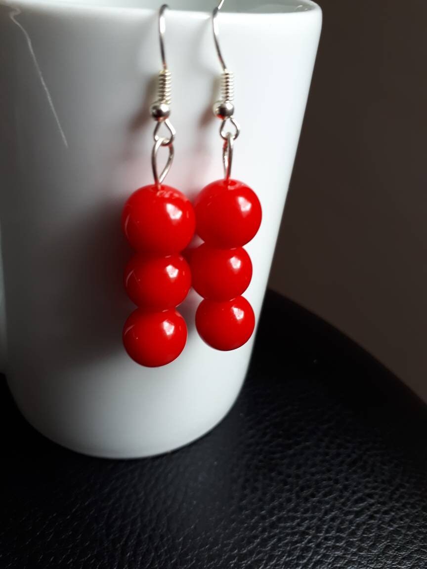 Everyday Red Drop Earrings,  dangle earrings, beads earrings, wedding bridesmaids, Birthday gift, hen party, mother's day gift - Glo Cre8s