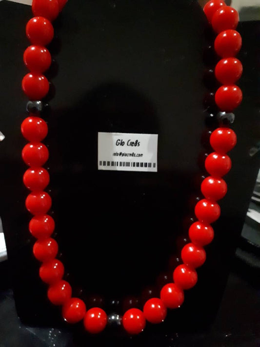 Everyday Red and Black Necklace with Alloy Rhinestone Magnetic Clasp, Beaded Jewellery Set, Christmas Gift - Glo Cre8s