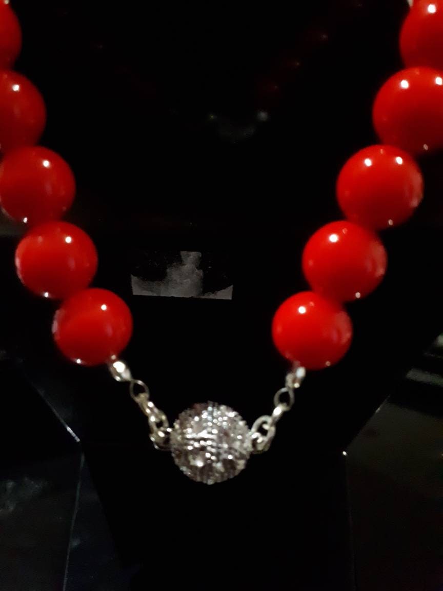 Everyday Red and Black Necklace with Alloy Rhinestone Magnetic Clasp, Beaded Jewellery Set, Christmas Gift - Glo Cre8s