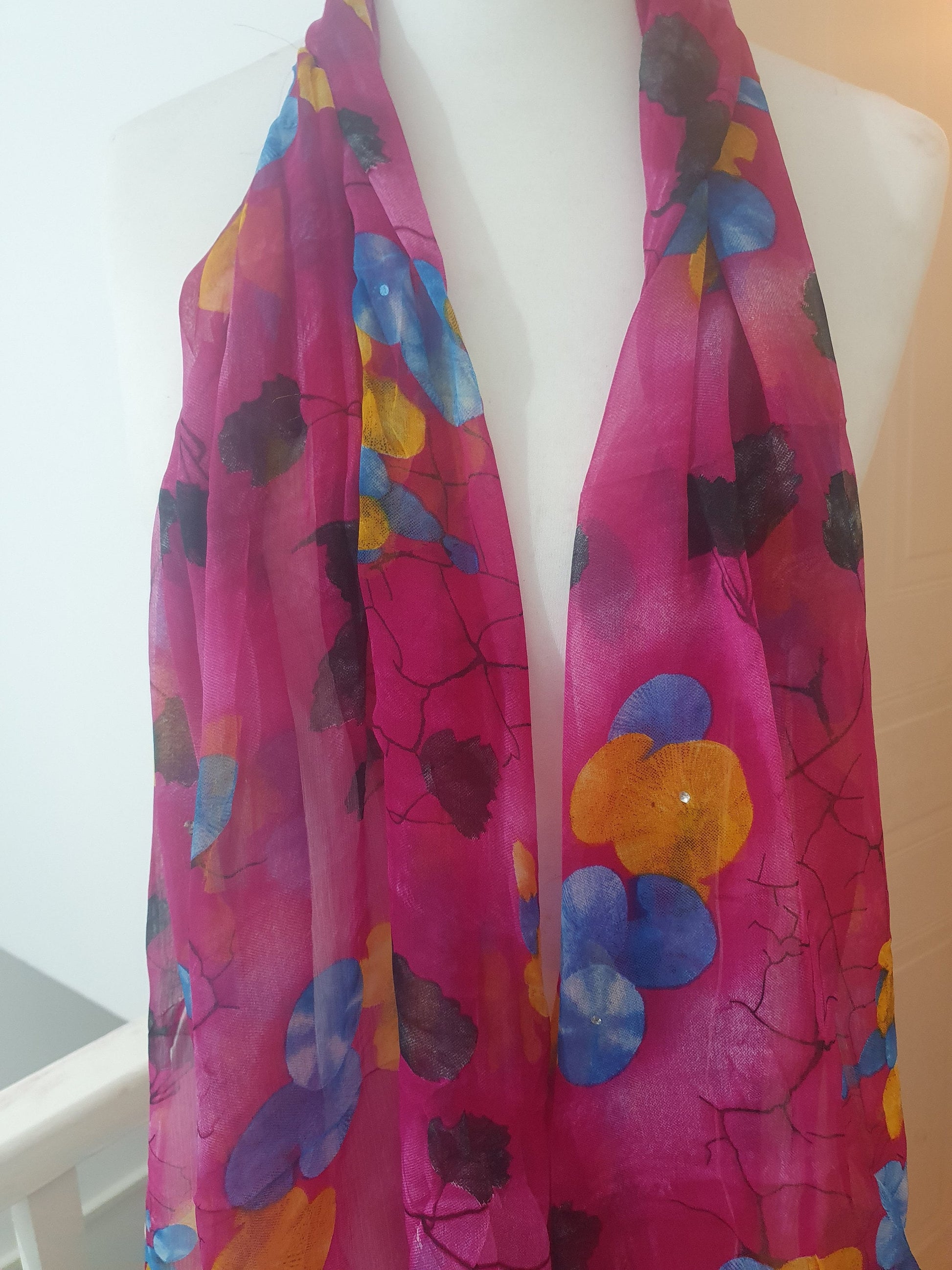 Floral Chiffon Scarf | Pink Scarf with Stones HW-16 - Glo Cre8s